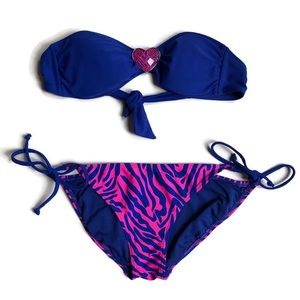 Xhilaration Zebra Print Pink Blue Heart Bikini Set